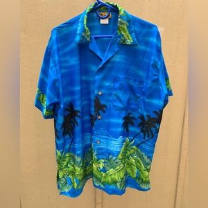 Men’s Hawaiian shirt BLUE ISLANDS with palms  XL